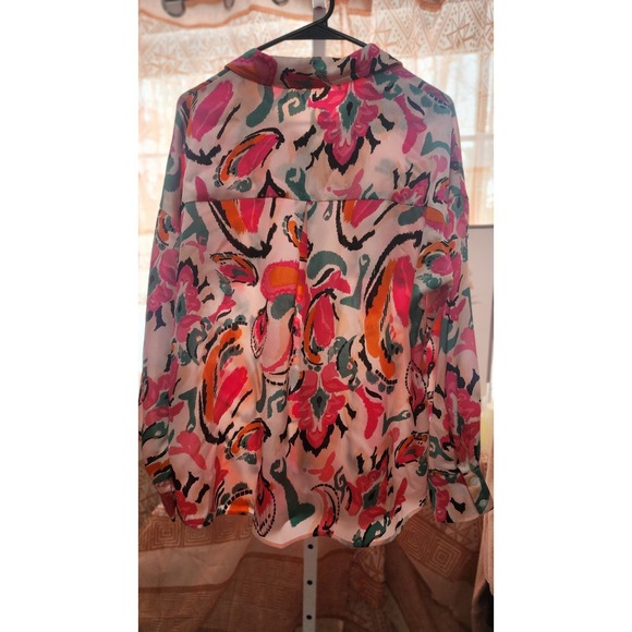 Fate Women's Multicolor Floral Button Collared Long Sleeve Blouse Small - Picture 2 of 4